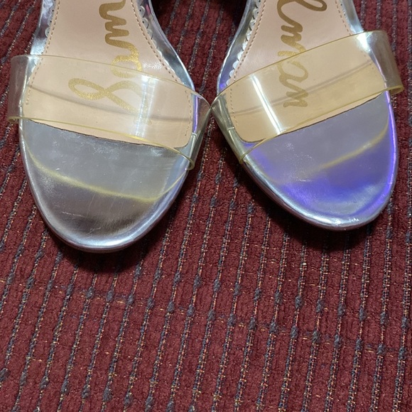 SAM EDELMAN “YARO” SILVER BLOCK HEELS W/CLEAR STRAPS - Picture 3 of 15